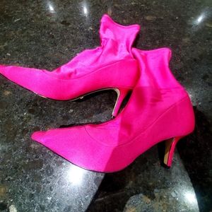 Pink Satin Low Heel Boots
